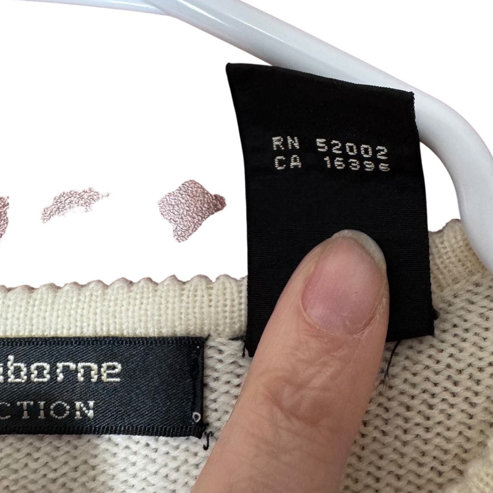 Liz Claiborne Collection Cream Merino Wool Sweater Beaded Floral Embroidered M - Picture 6 of 10